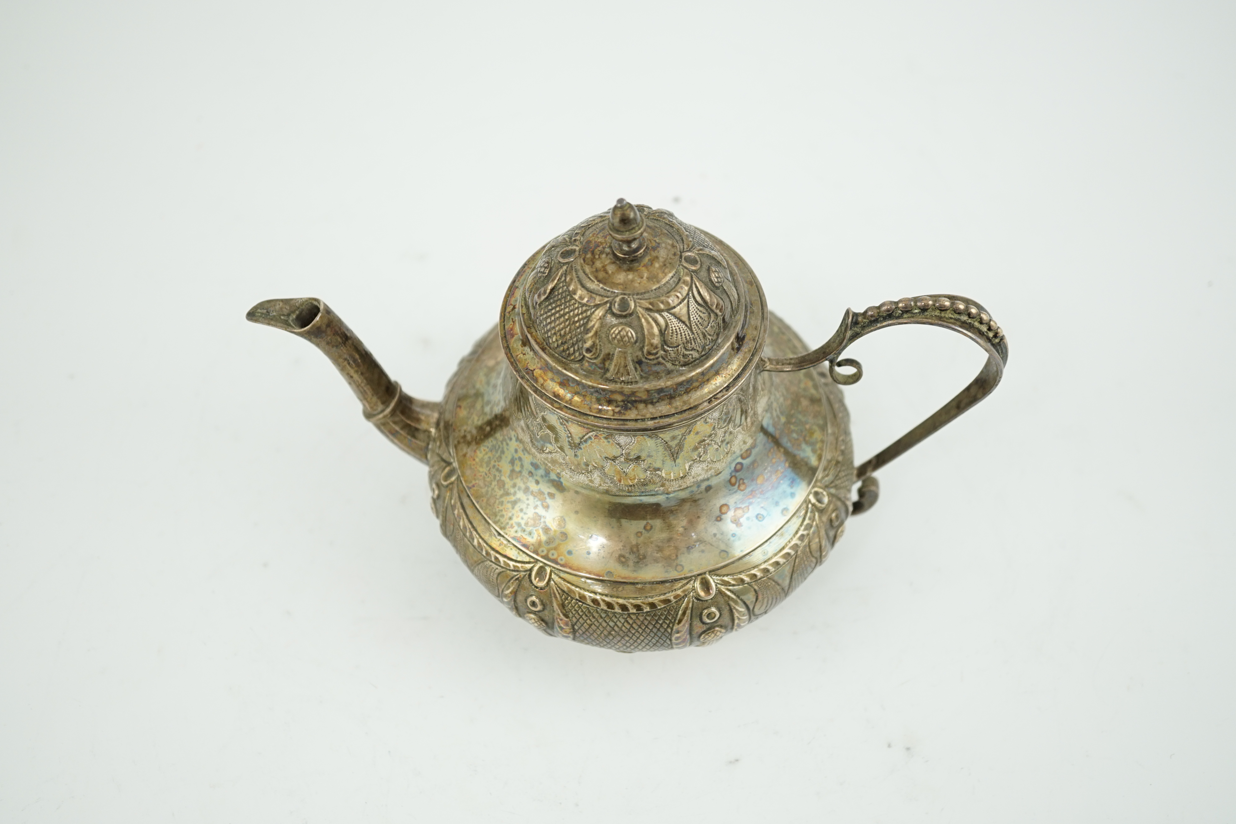 A late 18th/early 19th century Dutch? silver pear shaped teapot